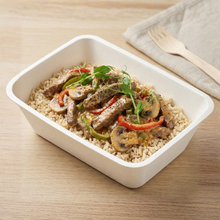 Stroganoff de ternera con arroz integral