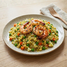 Arroz de coliflor al curry con gambas