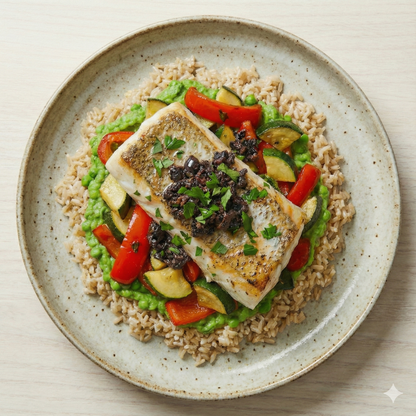 Hake with mint pea cream and pipirrana