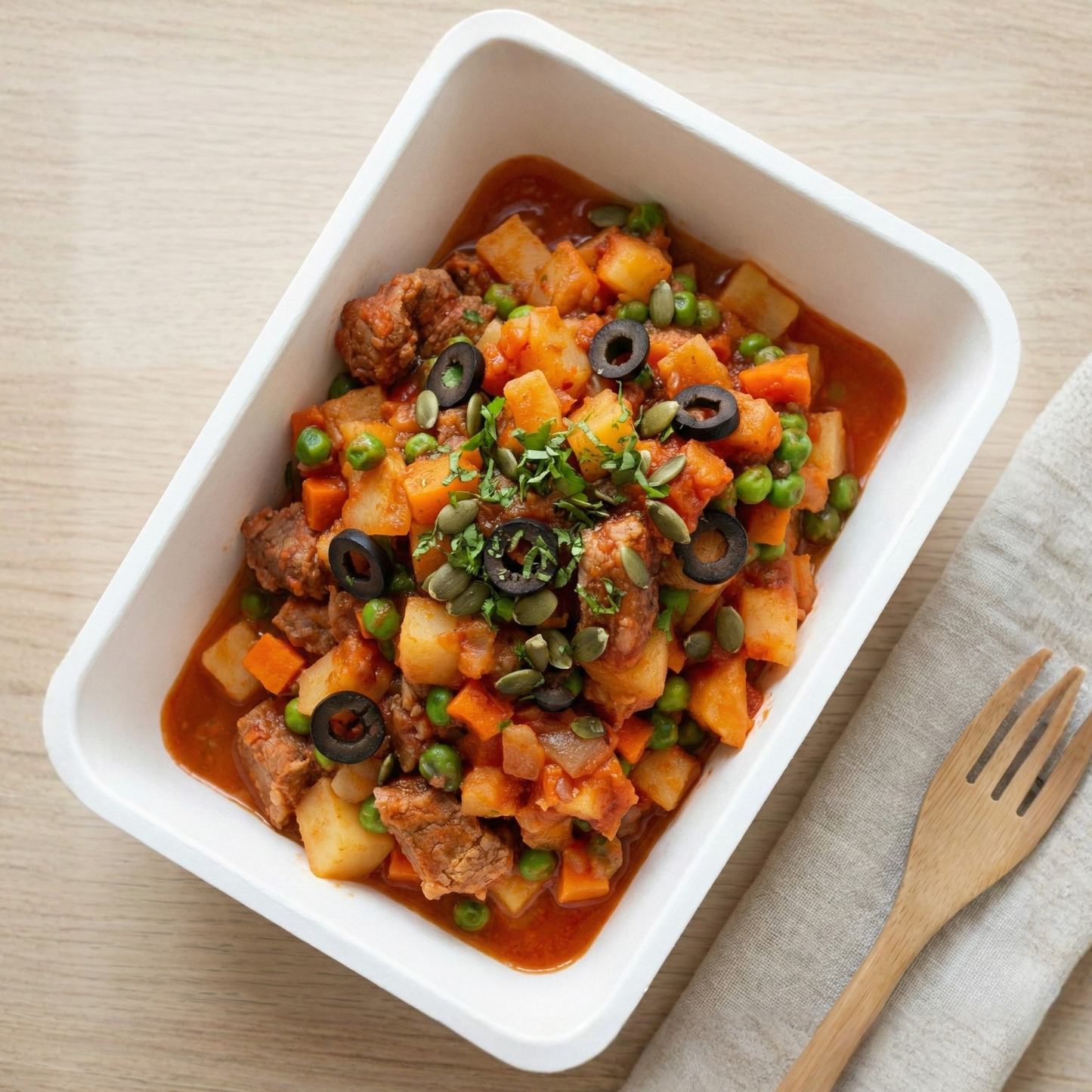 Latin pork stew with vegetables and pumpkin seeds