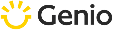 Logo of Genio with a yellow sun-like symbol on a white background