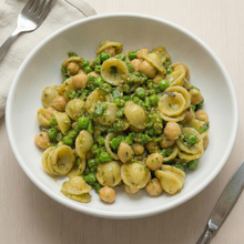 Orecchiette with chickpeas, kale and sun-dried tomato pesto