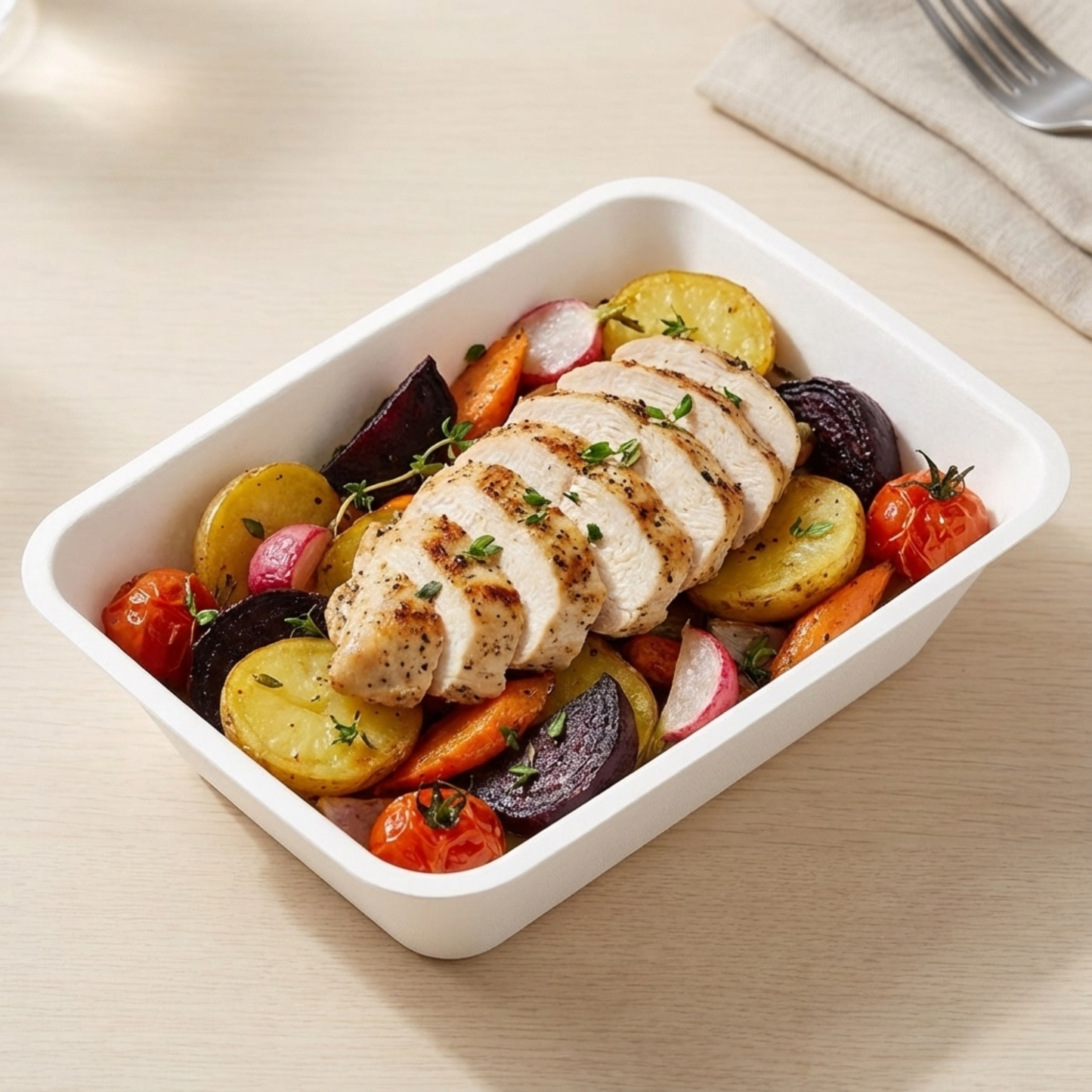Roast chicken with roots