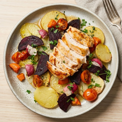 Roast chicken with roots
