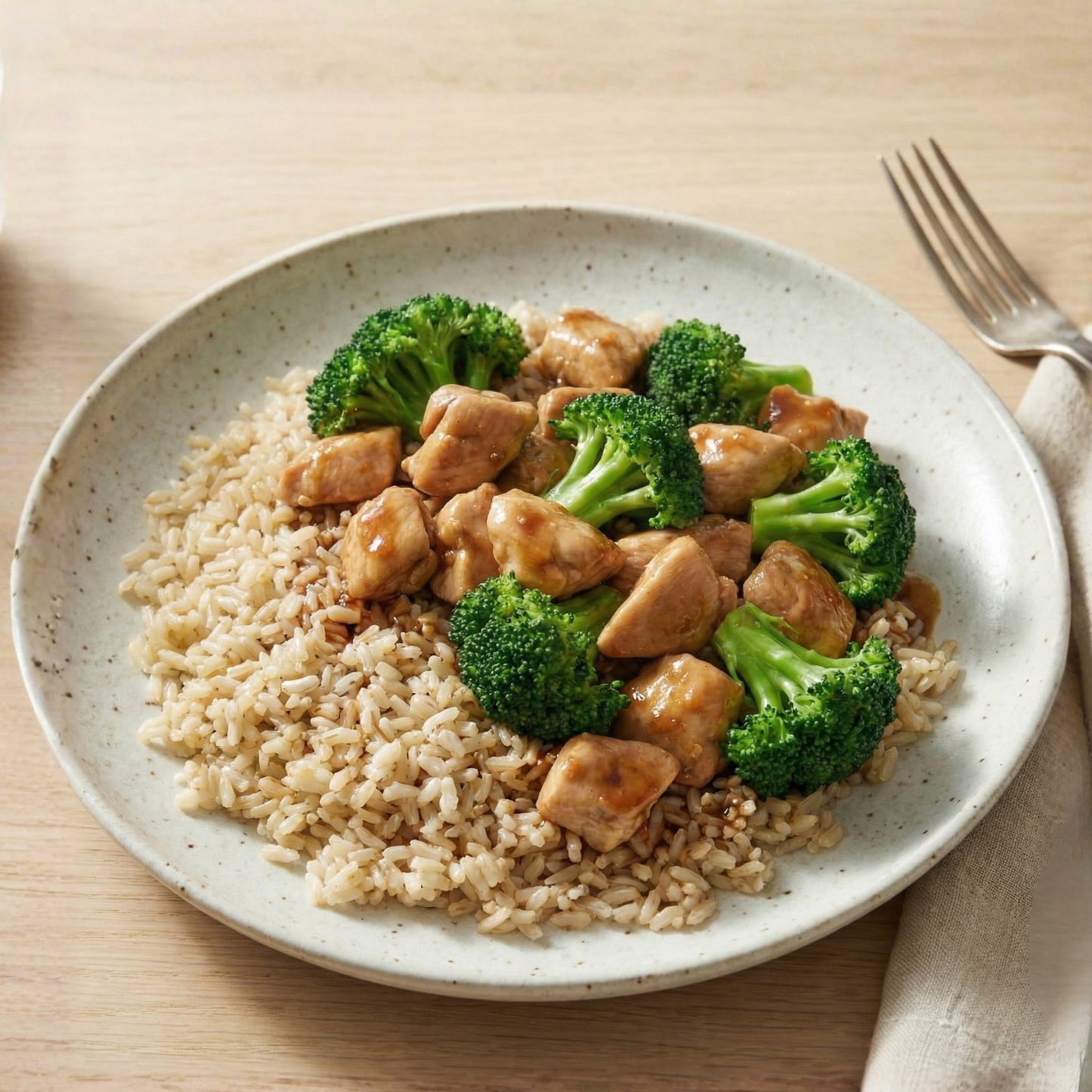 Teriyaki chicken with rice and broccoli