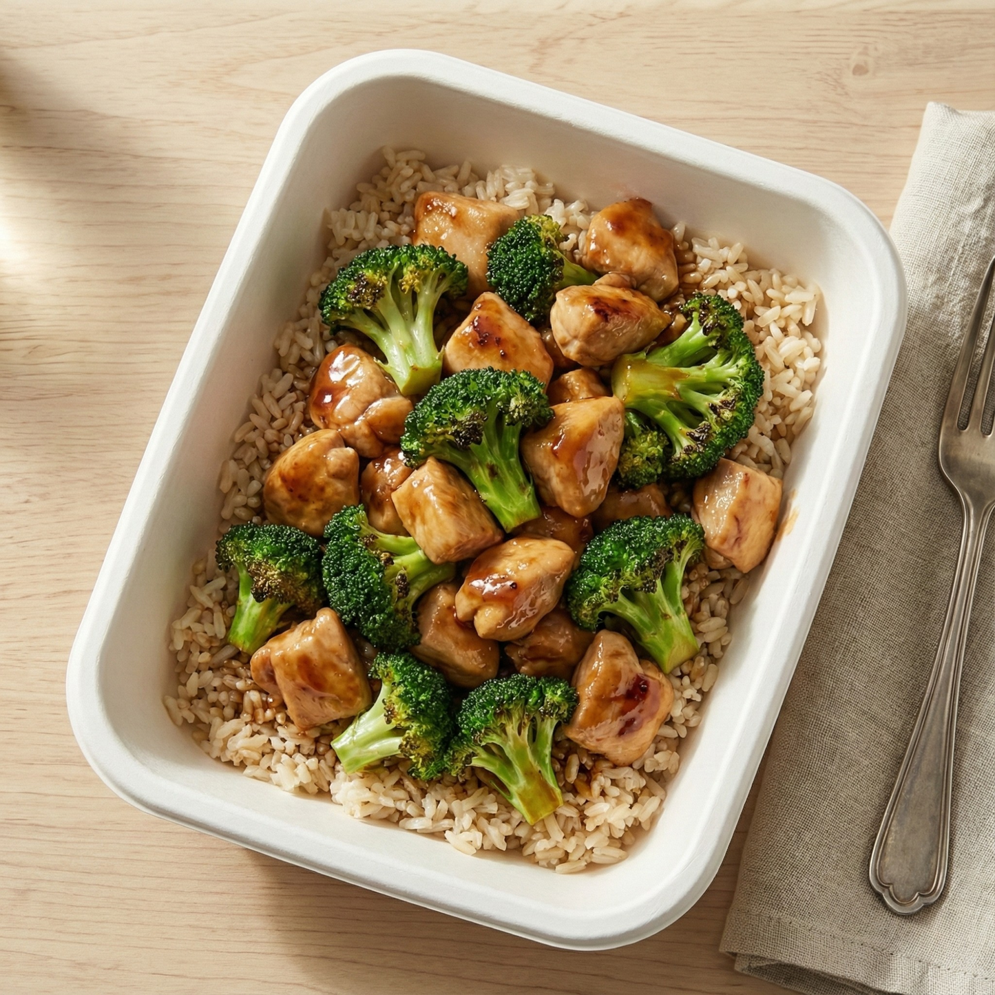 Teriyaki chicken with rice and broccoli